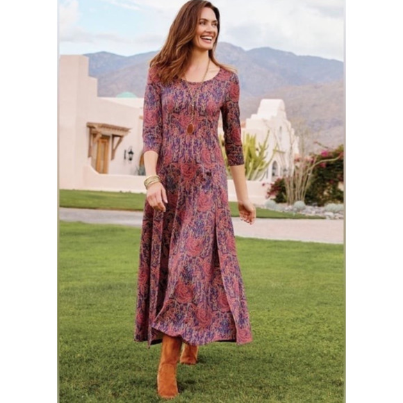Soft Surroundings Alcott Dress Floral Maxi Slit Large Boho Western Jersey Soft - Picture 15 of 16